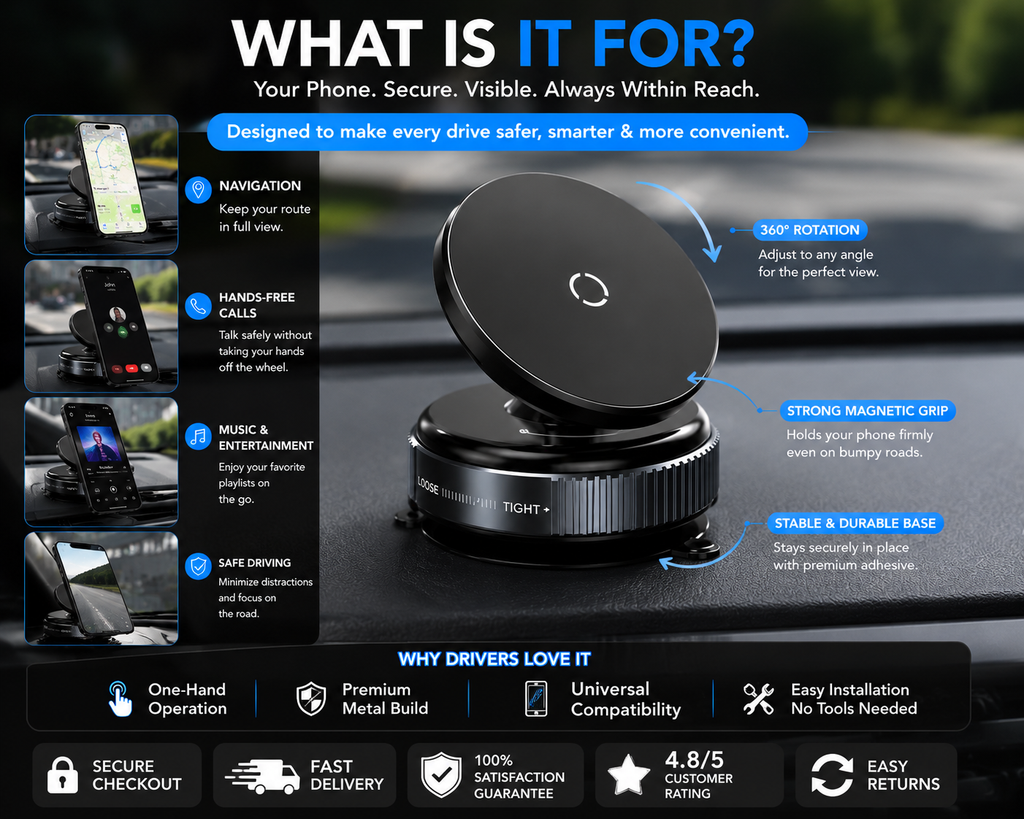 Premium Magnetic Dashboard Car Mount – 360° Rotation & Ultra-Stable Grip