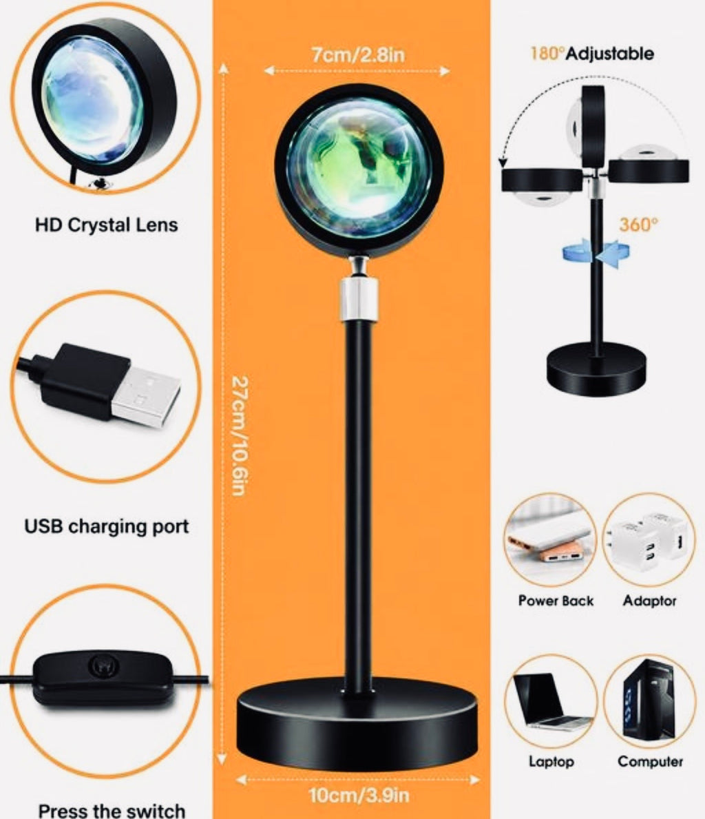 RGB Sunset Projection Lamp with Remote | 16 Colors LED Mood Light